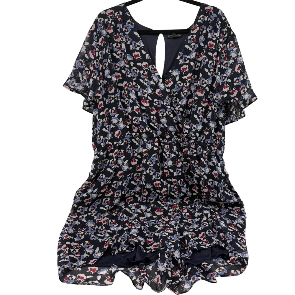 Lane Bryant Floral Pansy Faux Wrap Chiffon Dress Navy Blue Plus Size 26/28